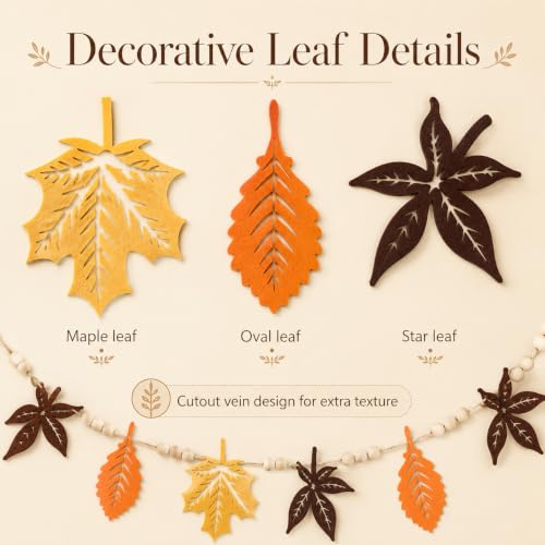 Fall Leaf Garland with Wood Beads - Rustic Thanksgiving Fall Decor
