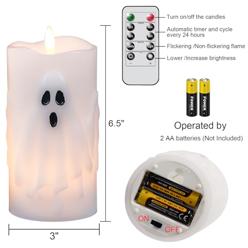 Ghost Flameless Candles with Remote Timer - 2PCS Halloween Decor