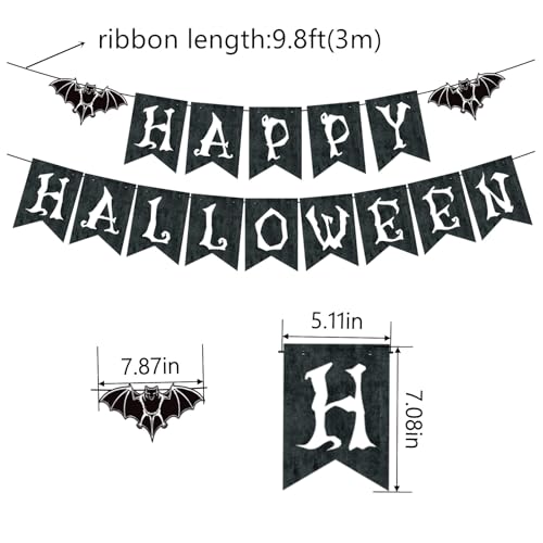 Halloween Banner with Spider Garland and Bat Wall Decals - Indoor Party Decorations