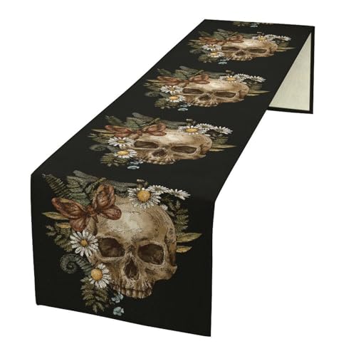 Halloween Skull Table Runner 13x36 Inches Gothic Skeleton Decor for Indoor Dining - Variation Skull-5