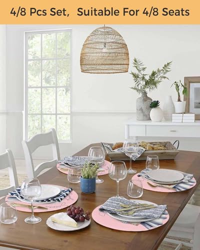 Woven Placemats for Dining Table Set of 2 - 15 Inch Halloween Ghost Pink