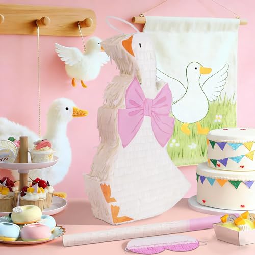 Pink Silly Goose Piñata Party Supplies with Blindfold & Bat for Kids - Birthday Game Decor