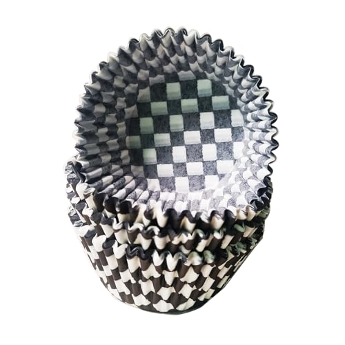 Black & White Checkered Cupcake Liners - 100pcs Halloween Baking Cups - Variation: Black/White