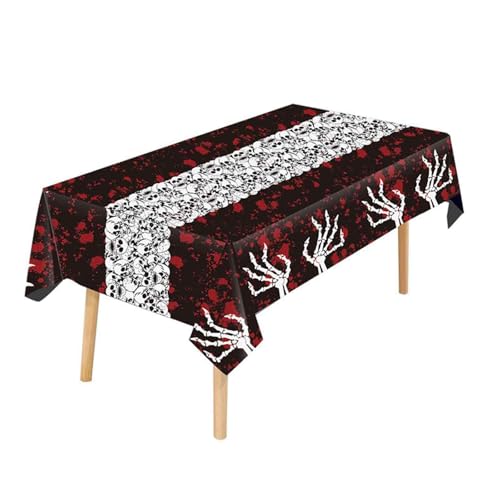 Halloween Tablecloth 54x108 Inch Spooky Gothic Skeleton & Blood Design Set