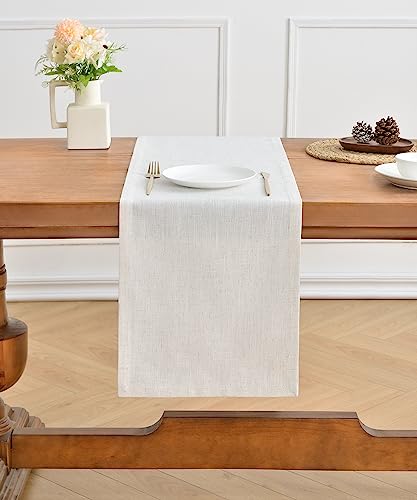 Wracra Linen Table Runner - Ivory Cream Burlap Style 13x36 Inch