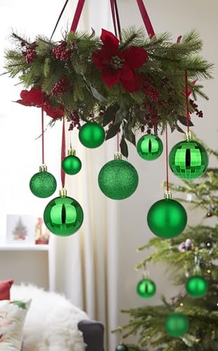 Dark Green Shatterproof Christmas Tree Ornaments Set - 50pcs with Hanging Loops, Holiday Decorations, Variation: Green
