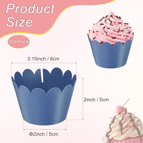 Navy Blue Wave Cupcake Wrappers 100-Pack | Elegant Baking Cups for Weddings & Parties