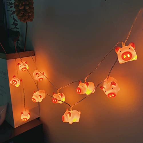 Pink Pig String Lights 3m/20 LEDs Battery Powered Night Mood Light with Timer - Cute Animal Decor