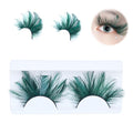 Green Feather False Eyelashes for Halloween Cosplay - Extra Long, Wispy Look - Variation: Green-8234