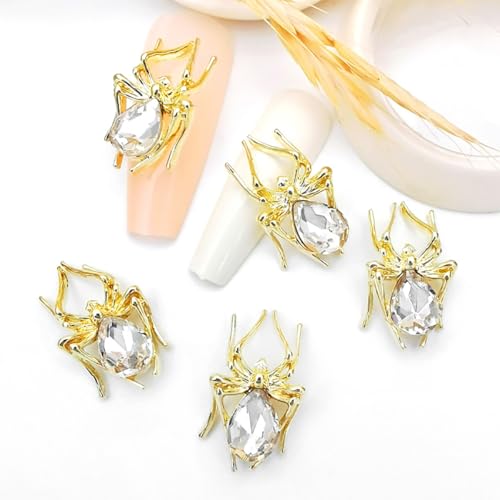 Halloween Spider Nail Charms Set - Gold Silver Alloy Rhinestones for Acrylic Nails & DIY Decor - Variation: Gold Silver Spider