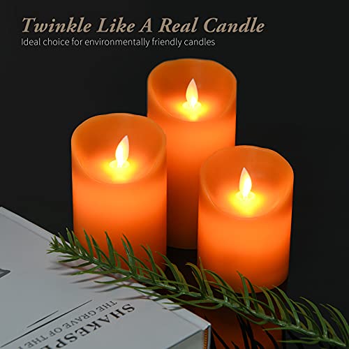 Flameless Flickering Candles Set with Remote Control - Pumpkin Color, 4, 5, 6 Inch
