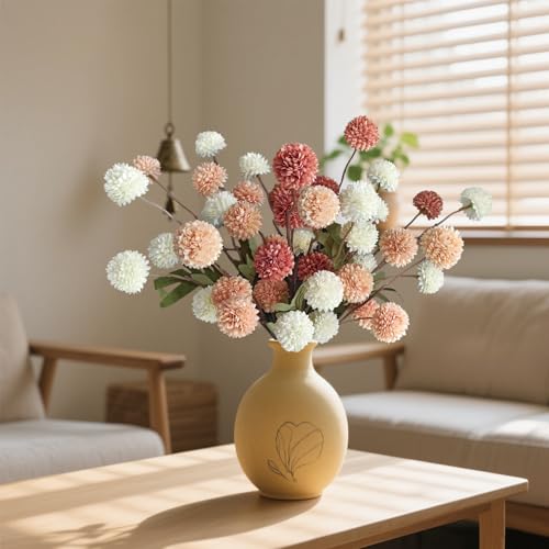 Artificial Mum Flowers with Long Stems - Pink Mixed 10 Pcs Faux Floral Arrangement for Home Decor