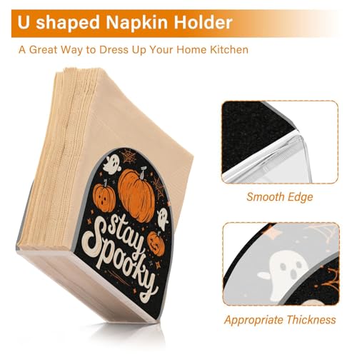 Halloween Pumpkin Ghost Spider Napkin Holder for Table Acrylic Standing Dispenser - Black & Stylish