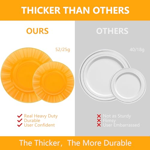 Clear Orange Plastic Plates Set with Gold Rim - 60 Pcs Disposable Dinner & Dessert Plates, Elegant Wave Design, Reusable for Parties & Weddings