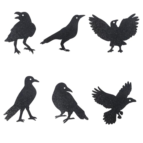 Black Crow Wall Decals - Glitter Halloween Bird Silhouette Stickers for Home & Party Decor