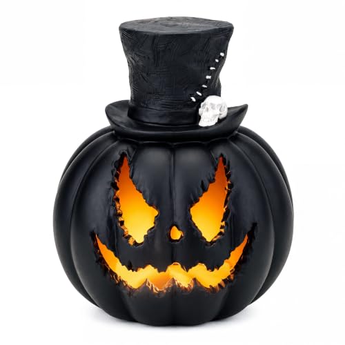 Black Light Up Halloween Fake Pumpkins - Jack-O’-Lantern Decor, 4.9 Inch