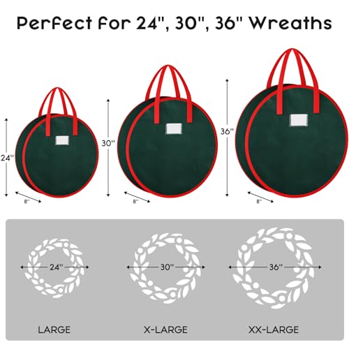 Criusia XL Green Christmas Wreath Storage Bag 30" x 8" with Handle