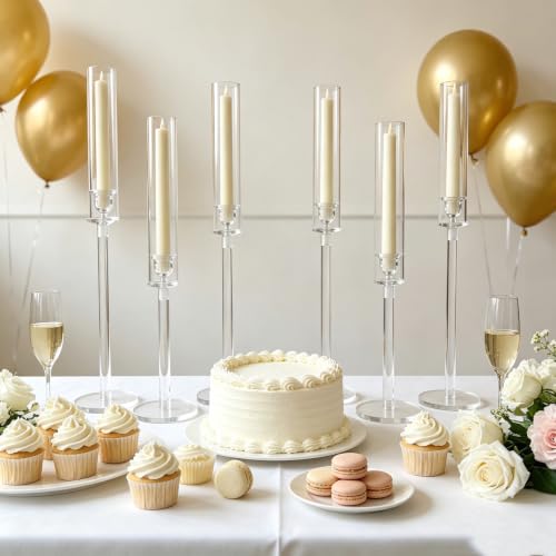 6-Piece Clear Acrylic Candle Holder Set for Weddings & Events - Variation of Clear / 6