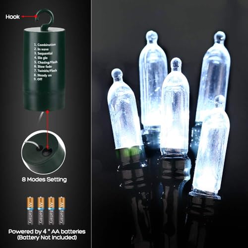 Battery Operated Christmas String Lights - 66ft 200 LEDs, Waterproof, 8 Modes, Cool White, 2 Pack