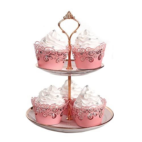 Pink Cupcake Wrappers 50 Pack Lace Filigree Baking Cups for Wedding Party Birthday - Variation of Pink