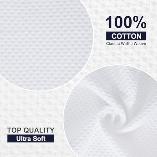 White Kitchen Towels and Dishcloths Set of 16 - Cotton Waffle Weave, Absorbent & Durable