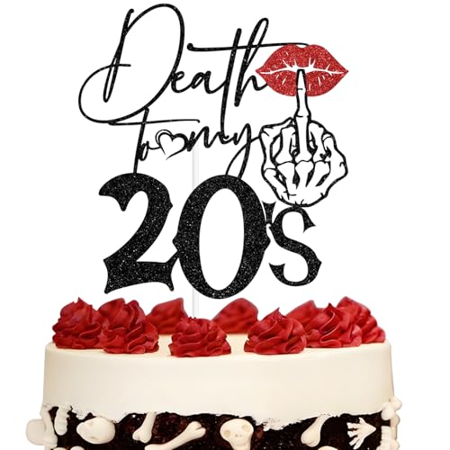 Gothic 30th Birthday Cake Topper - Black Glitter 'Death to My 20s' Decor
