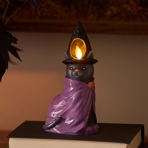 Flameless Flickering Moving Flame Halloween Cat Candle - Witch Cat Variation