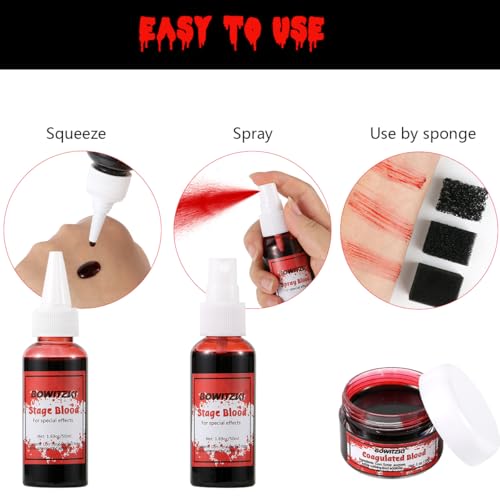 Fake Blood Set with Spray & Sponge for Halloween & Stage Makeup - 6PCS