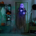 Animated Hanging Ghost Girl Halloween Decor - Glowing Head & Creepy Sounds, 48 Inch with Gray Variation