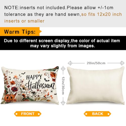 Halloween Pillow Covers 12x20 Inch Pumpkin Ghost Bat Decor - Black Variation