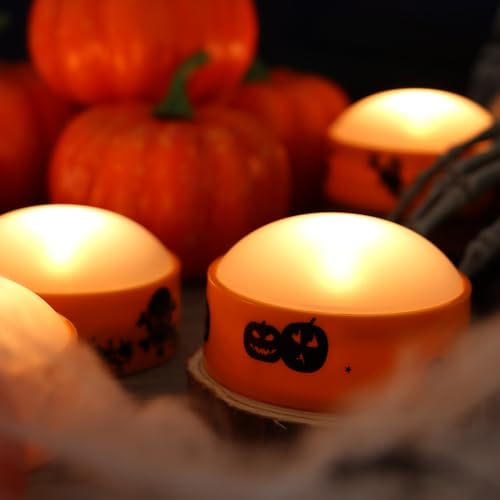 Halloween Battery LED Jack-O-Lantern Pumpkin Lights with Remote & Decals - Orange, 4 Pack