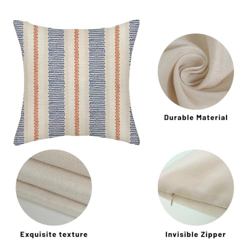 20x20 Outdoor Boho Striped Pillow Covers Set of 2 - Navy Blue & Orange