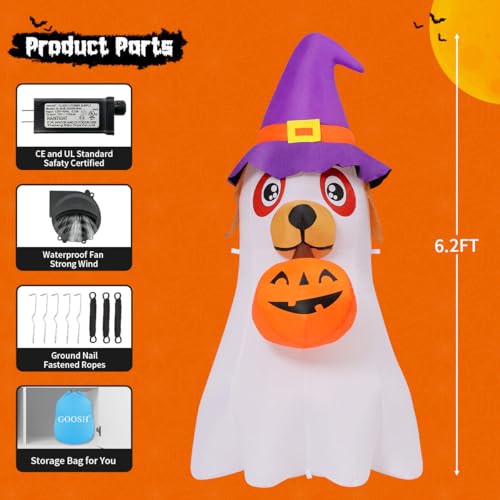 Halloween Inflatable Dog Yard Decoration with Pumpkin & LED Lights - Outdoor, 6.2 FT