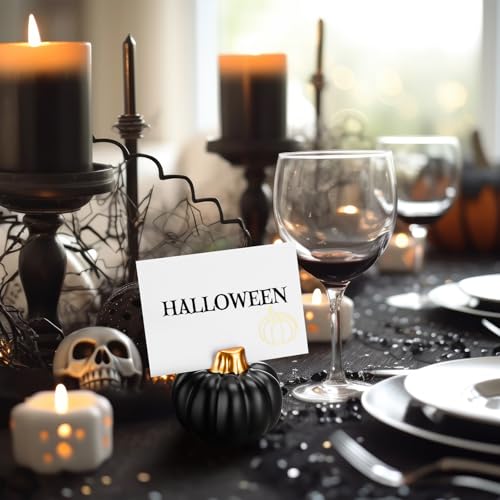 Halloween Pumpkin Place Card Holders - Black (16 Pack) for Fall Thanksgiving Parties