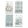 Blue Stripes Pumpkin Fall Kitchen Towels Set of 4 18x26 Inches - Artoid Mode