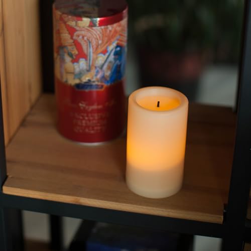 Cream White Outdoor Flameless LED Pillar Candle with Timer - 3x4 Inches