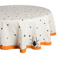 70-Inch Round Halloween Tablecloth with Black Stars & Spiders - Cotton, Washable