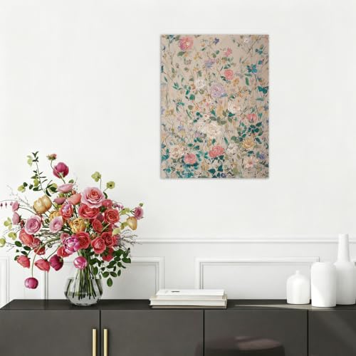 Pink and White Flower Wall Art Canvas - 16 x 12 Inches Wildflower Wall Decor
