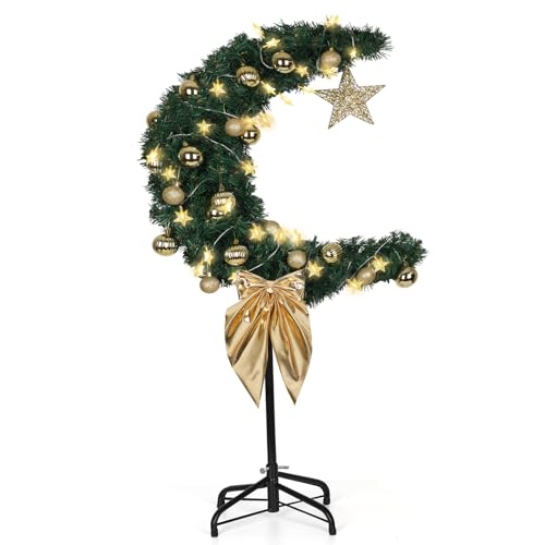 3 FT Eid Ramadan Moon Tree with LED Star String - Green Islamic Garden & Indoor Decor