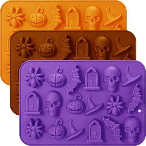 Halloween Silicone Mold Set for Chocolate Gummy Candy Soap and Wax Melts - 3 Pcs