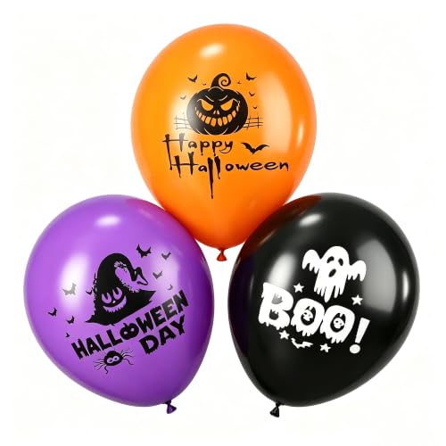 Halloween Balloons Set - Orange Black & Purple | 50 Pack Latex Party Decorations