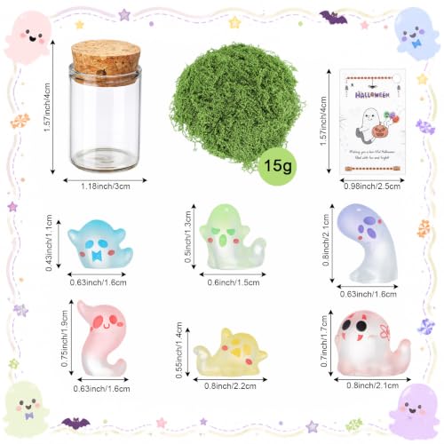 Halloween Ghost in a Jar Set - Vivid 30 Mini Glowing Figurines with Cork Stoppers