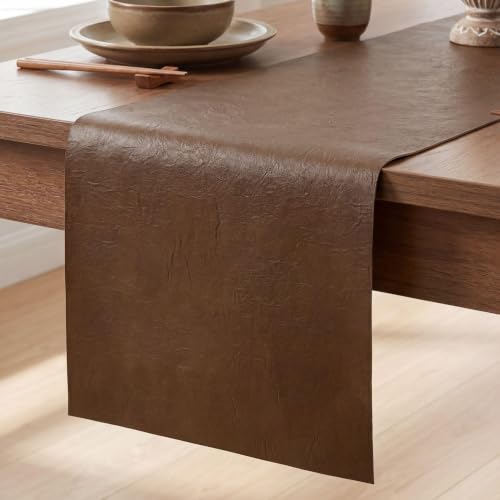 Brown Double Sided Faux Leather Table Runner 12x72 Inch Waterproof & Heat Resistant