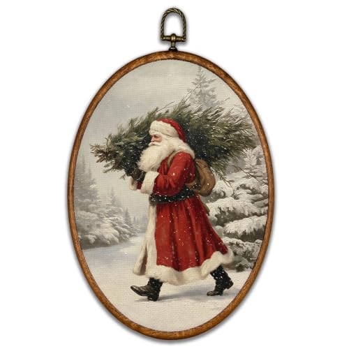 Christmas Santa Claus Oval Wall Art Decor 8.6x11.4 Inches - Variation 45