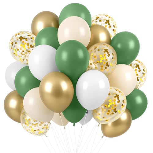 Sage Green Balloon Set - 60 Pcs with Gold & White Variations for Weddings & Parties