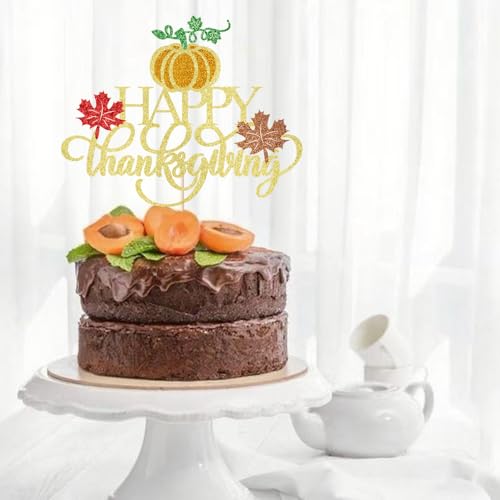 Thanksgiving Cake Topper - Fall Pumpkin Maple Leaves Decoration - Happy Thanksgiving Variation