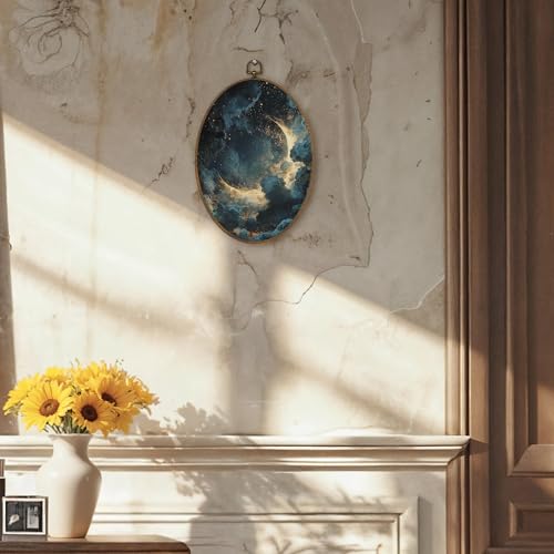 Moon Oval Wall Art Decor - Celestial Canvas Hanging for Home & Bedroom - Variation: Moon