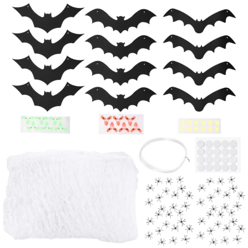 White Halloween Hanging Bats Set with Glowing Eyes - Indoor & Outdoor Party Decor