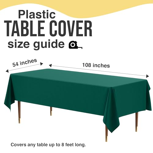 Disposable Plastic Table Cover 54x108 Inch Dark Green 66% Thicker 12 Pack