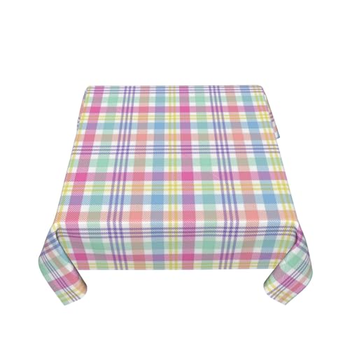 Easter Checkered Tablecloth 60x60 Inch Colorful Buffalo Plaid Square Table Cover